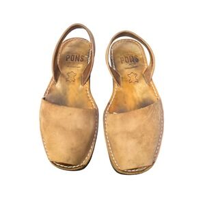 PONS Quintana Avarca Menorquina Tan Leather Slingback Sandals Womens 8 38 Spain